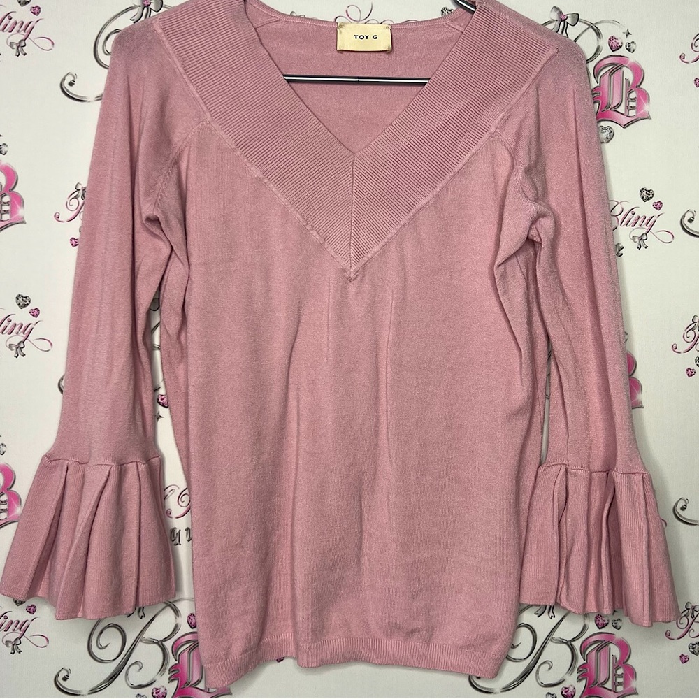 Toy G Long Sleeve Ruffle Sleeves Cheerleading Vibes Pink Y2k Bubblegum Top